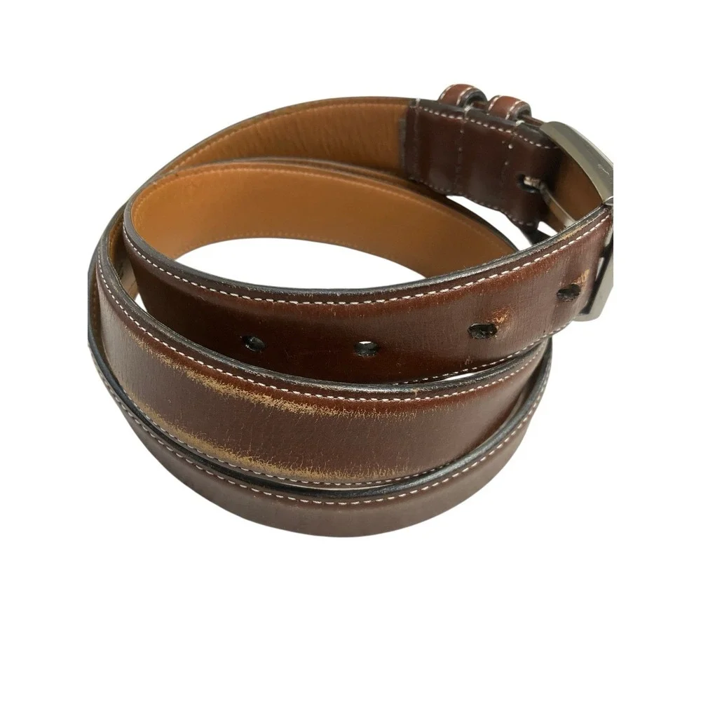Nordstrom Men's Shop Brown Leather Belt – Size 46‎ Made in USA, Polished Buckle